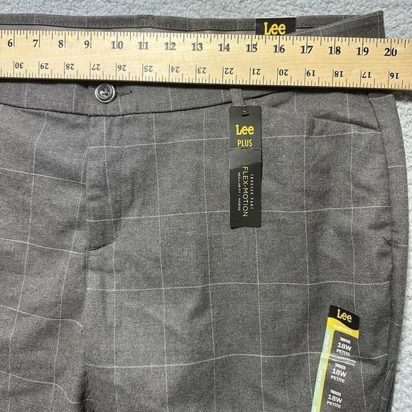 Lee‎ Plus Flex Motion Trouser Pant Heather Grey Windowpane Plaid Size 18w Petite - Picture 2 of 8